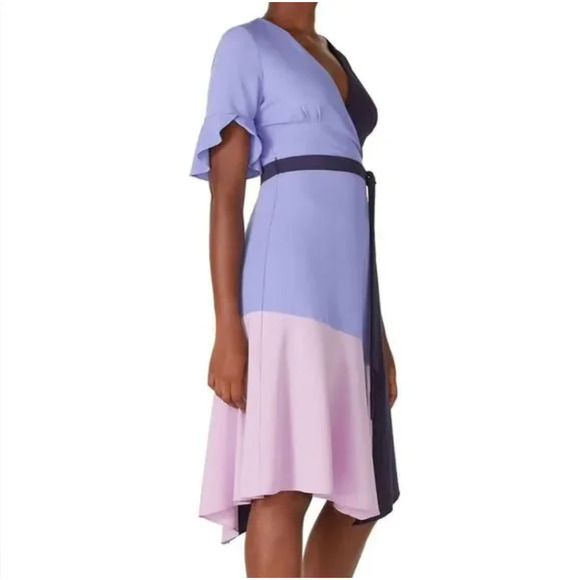 Hutch Colorblock Wrap Dress Blue Purple XS Wedding Shower Cruise Beach Resort - Picture 2 of 7